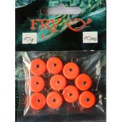 Грузило вухатий для риболовлі, таблетка (ексцентрик) колір Silvereyes Orange, 10шт в уп., вага 10г